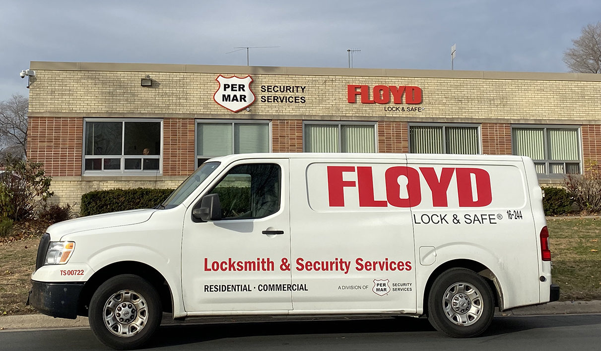 Floyd Lock and Safe Van outside of Office